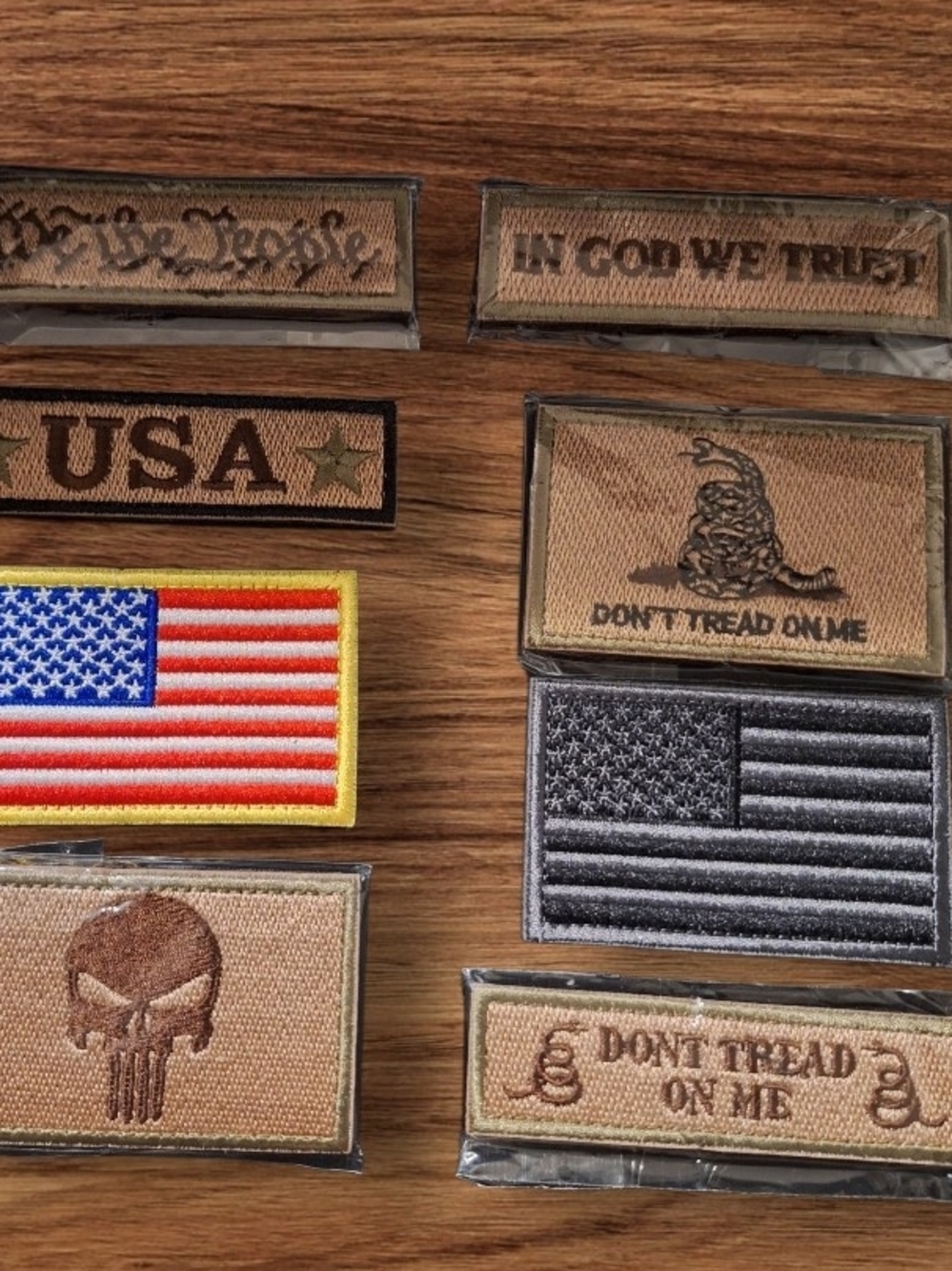 Morale Patch Set - Tactical Tan and Black USA & 'Don't Tread On Me' Designs